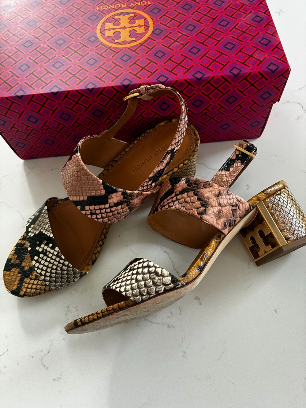 Tory Burch Gigi sandals/heels snake pattern size 8 with box